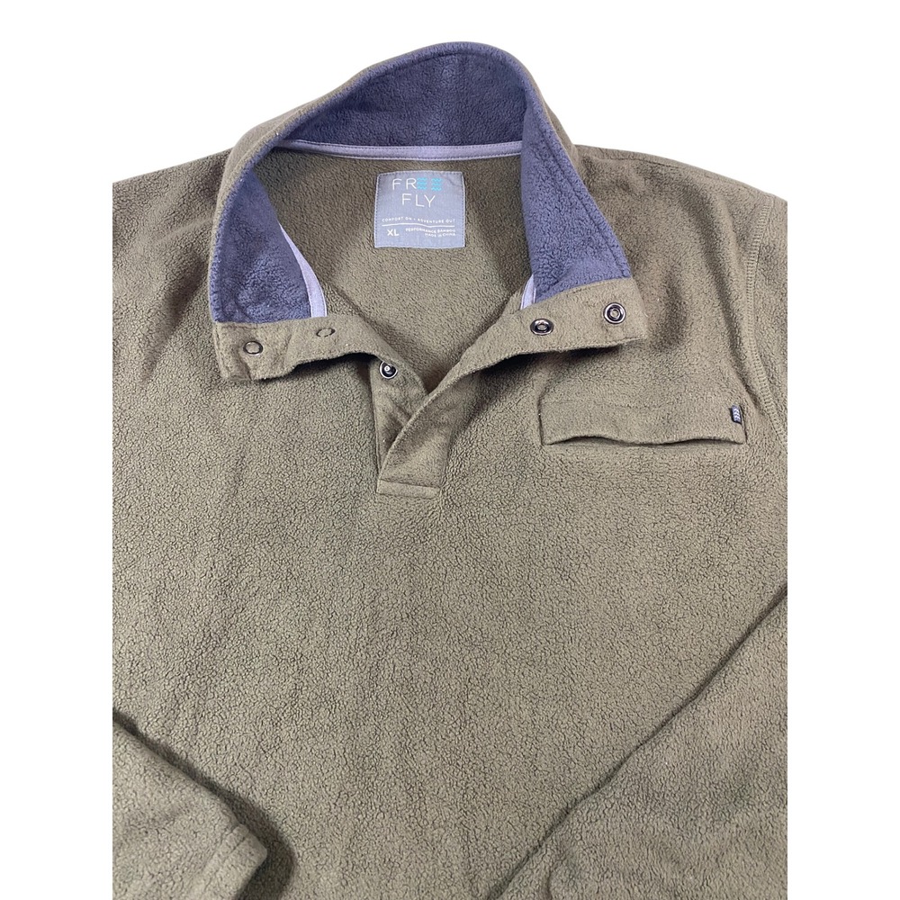 Free Fly Mens Bamboo Performance Fleece Snap‎ Pullover Olive Green XL